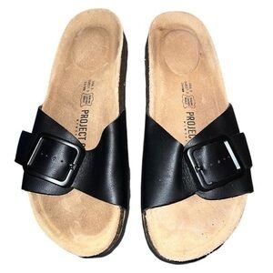 Project Cloud Black Big Buckle Strap Slide Sandals Buckle